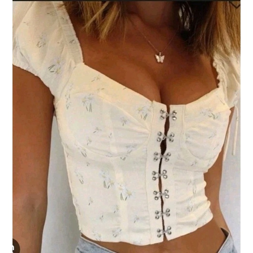 Princess Polly Corset Style Top Yellow Floral Size 6 Small Cropped Cottagecore